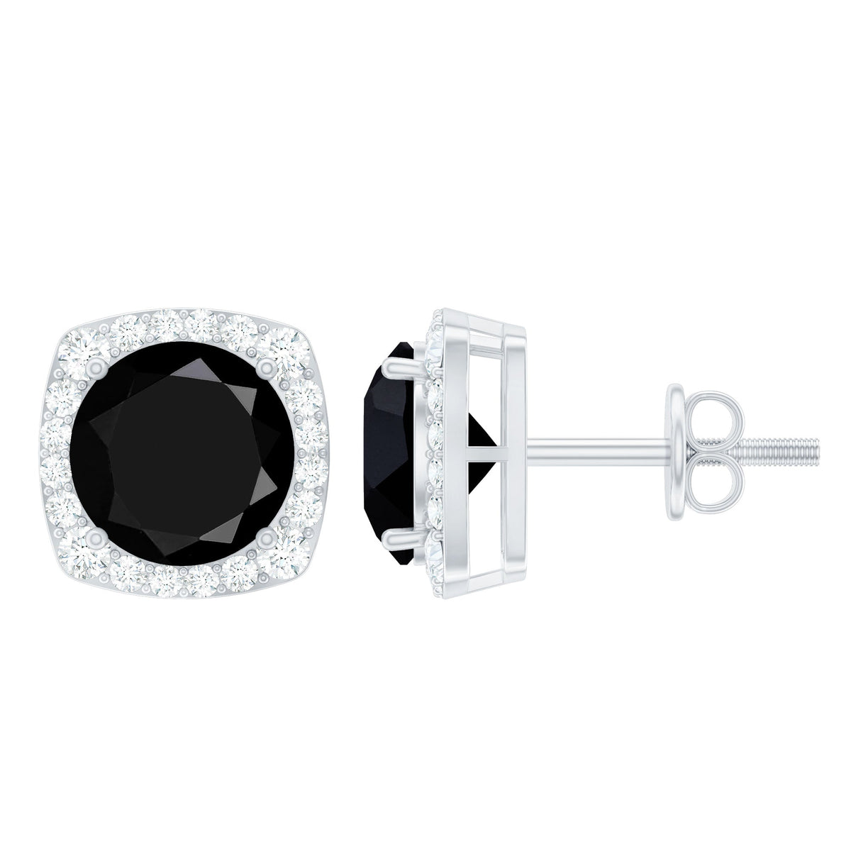 3 Carat Black Spinel Stud Earrings with Diamond Halo