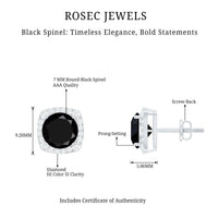 3 Carat Black Spinel Stud Earrings with Diamond Halo