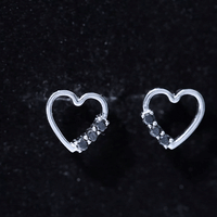 Open Heart Stud Earrings with 3 Lab Created Black Diamonds