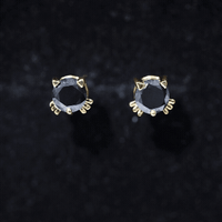 5MM Round Lab Created Black Diamond Cat Stud Earrings