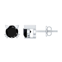 5MM Round Lab Created Black Diamond Cat Stud Earrings