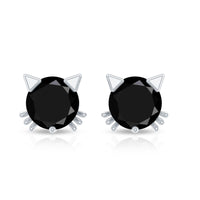 5MM Round Lab Created Black Diamond Cat Stud Earrings