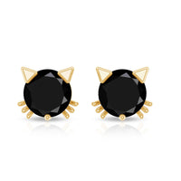 5MM Round Lab Created Black Diamond Cat Stud Earrings