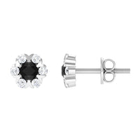 Lab Grown Black and White Diamond Flower Stud Earrings