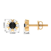 Lab Grown Black and White Diamond Flower Stud Earrings