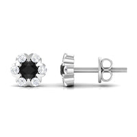 Lab Grown Black and White Diamond Flower Stud Earrings