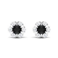 Lab Grown Black and White Diamond Flower Stud Earrings