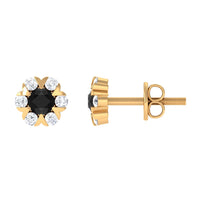 Lab Grown Black and White Diamond Flower Stud Earrings