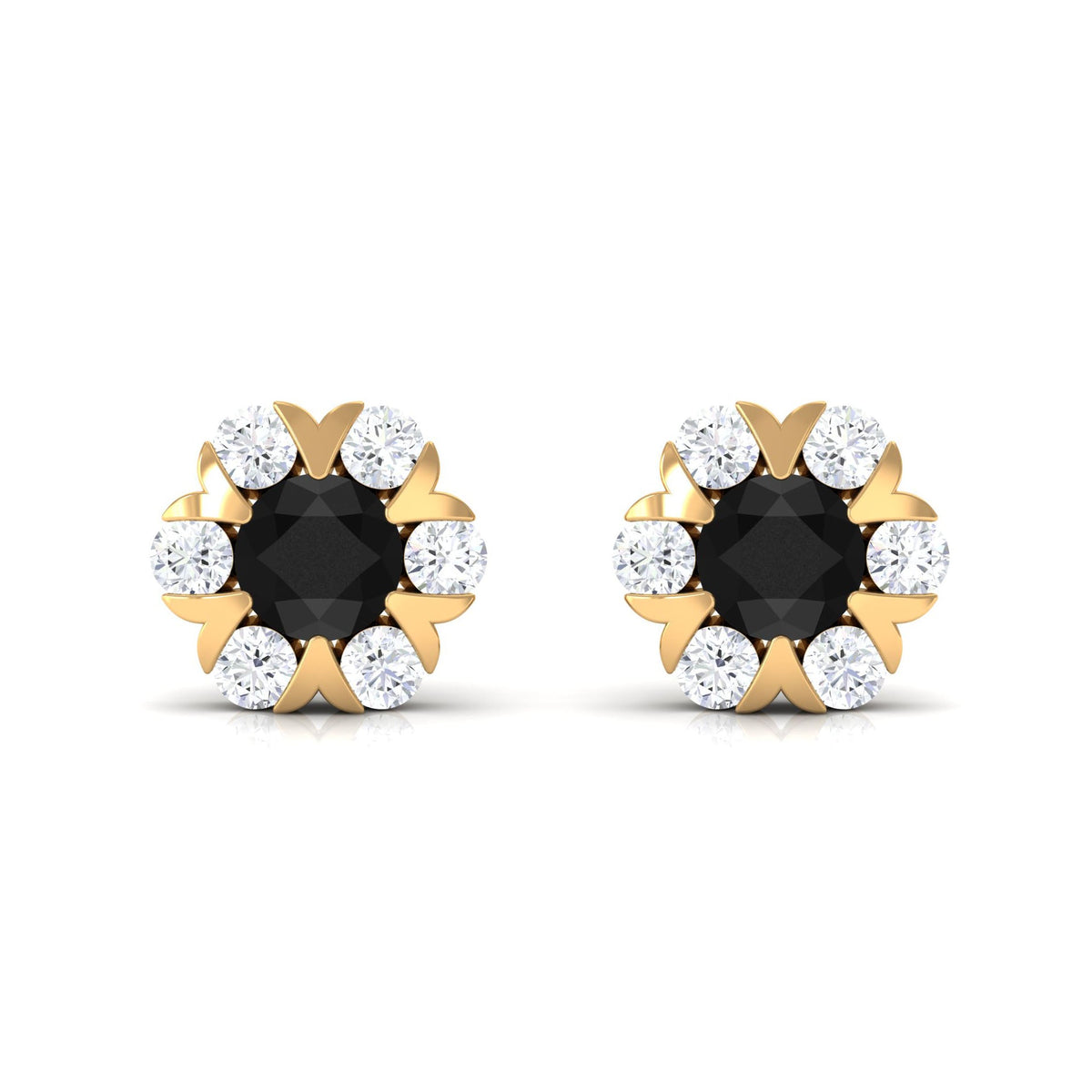 Lab Grown Black and White Diamond Flower Stud Earrings