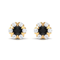 Lab Grown Black and White Diamond Flower Stud Earrings
