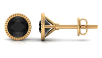 Round Created Black Diamond Solitaire Stud Earrings in Bezel Setting