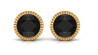 Round Created Black Diamond Solitaire Stud Earrings in Bezel Setting