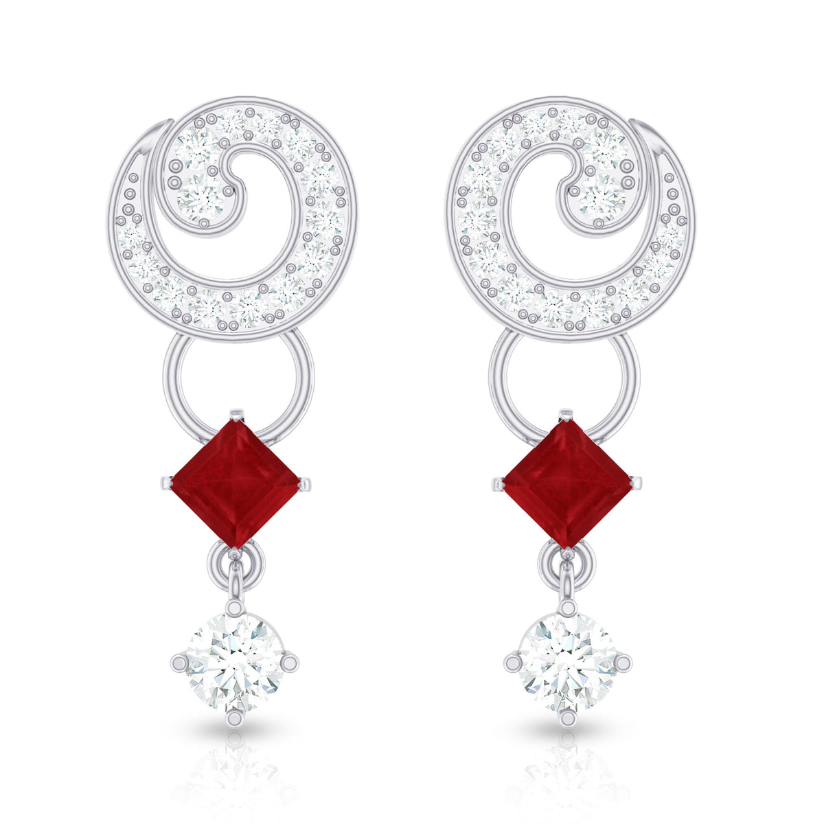 Genuine Ruby and Diamond Bridal Earrings with Certificate