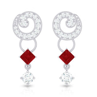 Genuine Ruby and Diamond Bridal Earrings with Certificate