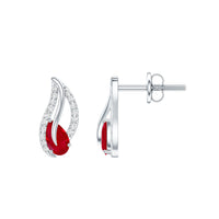 Natural 0.6 carat ruby leaf earrings with diamonds for women by Rosec Jewels, featuring elegant leaf-shaped design and sparkling gemstones.