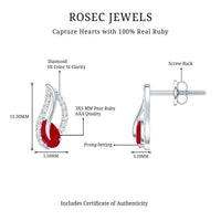 Natural 0.6 carat ruby leaf earrings with diamonds for women, crafted by Rosec Jewels, featuring elegant gold leaf design.