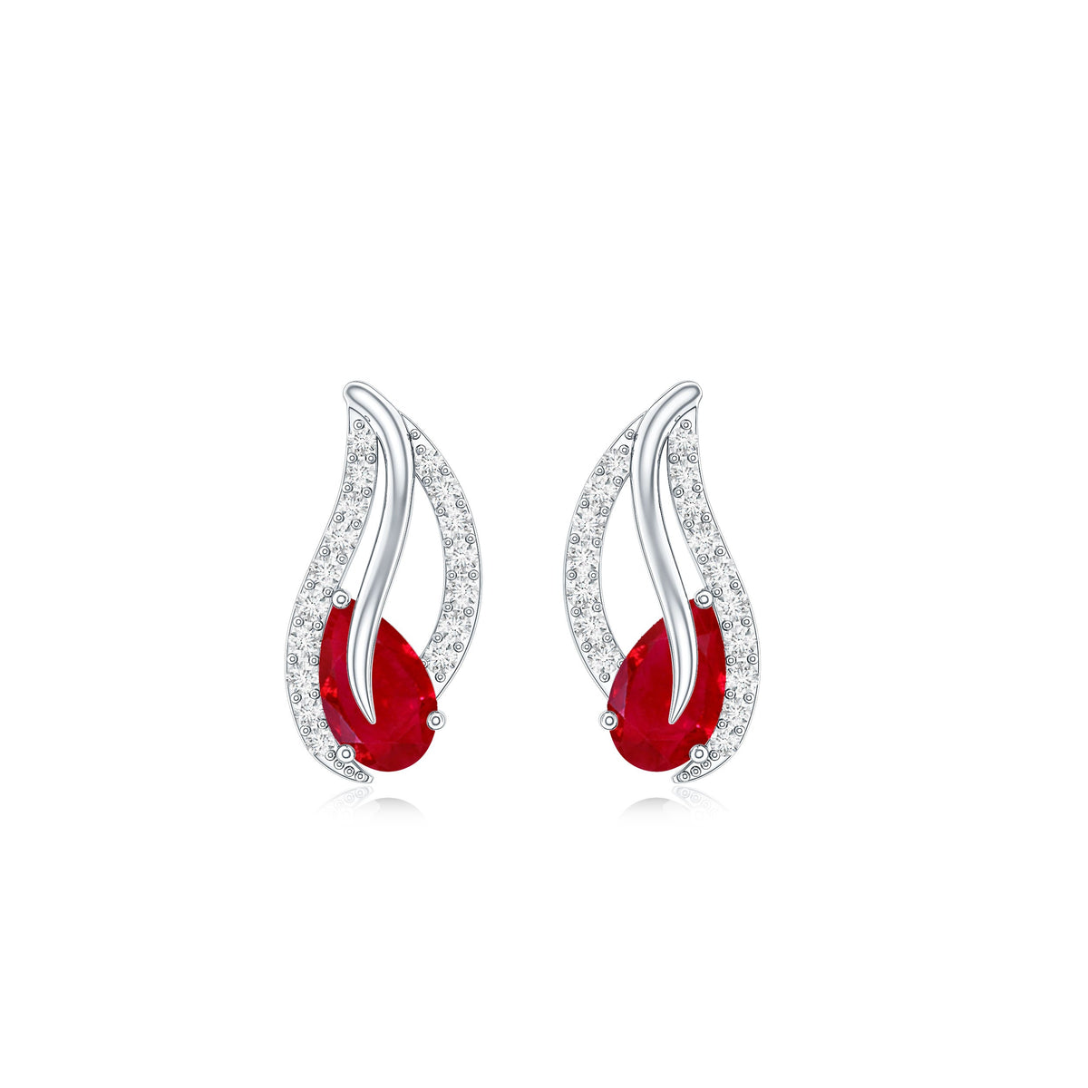 Natural 0.6 carat ruby leaf earrings with diamonds for women, featuring elegant design by Rosec Jewels.