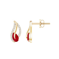 Natural 0.6 carat ruby leaf earrings with diamonds for women by Rosec Jewels, featuring elegant gold leaf design and sparkling gemstones.