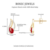 Natural 0.6 carat ruby leaf earrings with diamonds for women, featuring elegant gold design by Rosec Jewels.