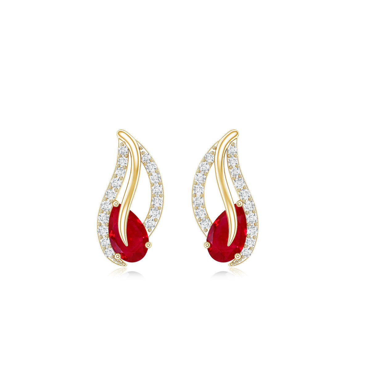 Natural 0.6 carat ruby leaf earrings with diamond accents for women by Rosec Jewels, showcasing elegant jewelry design.