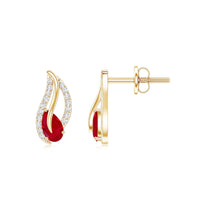Natural 0.6 carat ruby leaf earrings with diamonds for women, featuring elegant Rosec Jewels earrings design.