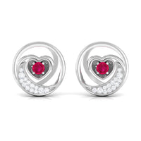 Round ruby and diamond heart stud earrings from Rosec Jewels featuring sparkling gemstones and a delicate, elegant design.