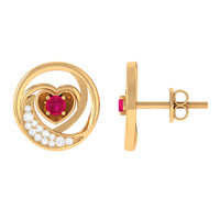 Round ruby and diamond heart stud earrings from Rosec Jewels, featuring sparkling gemstones set in a delicate heart shape.