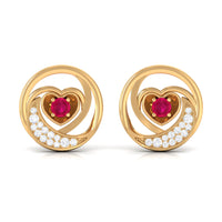 Round ruby and diamond heart stud earrings from Rosec Jewels featuring sparkling gemstones and a delicate design.