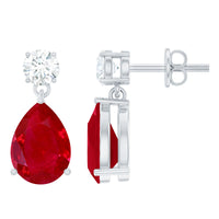 Natural Ruby Teardrop Drop Earrings with Lab Grown Diamond
