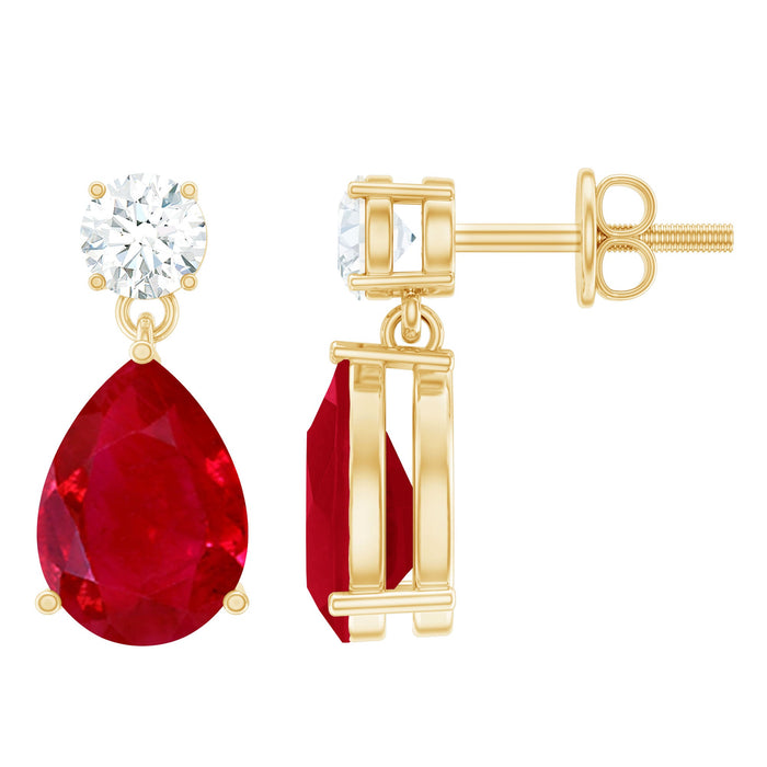 Natural ruby teardrop earrings with lab-grown diamond accents, elegant jewelry piece by Rosec Jewels.