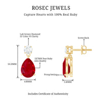 Natural Ruby Teardrop Drop Earrings with Lab Grown Diamond