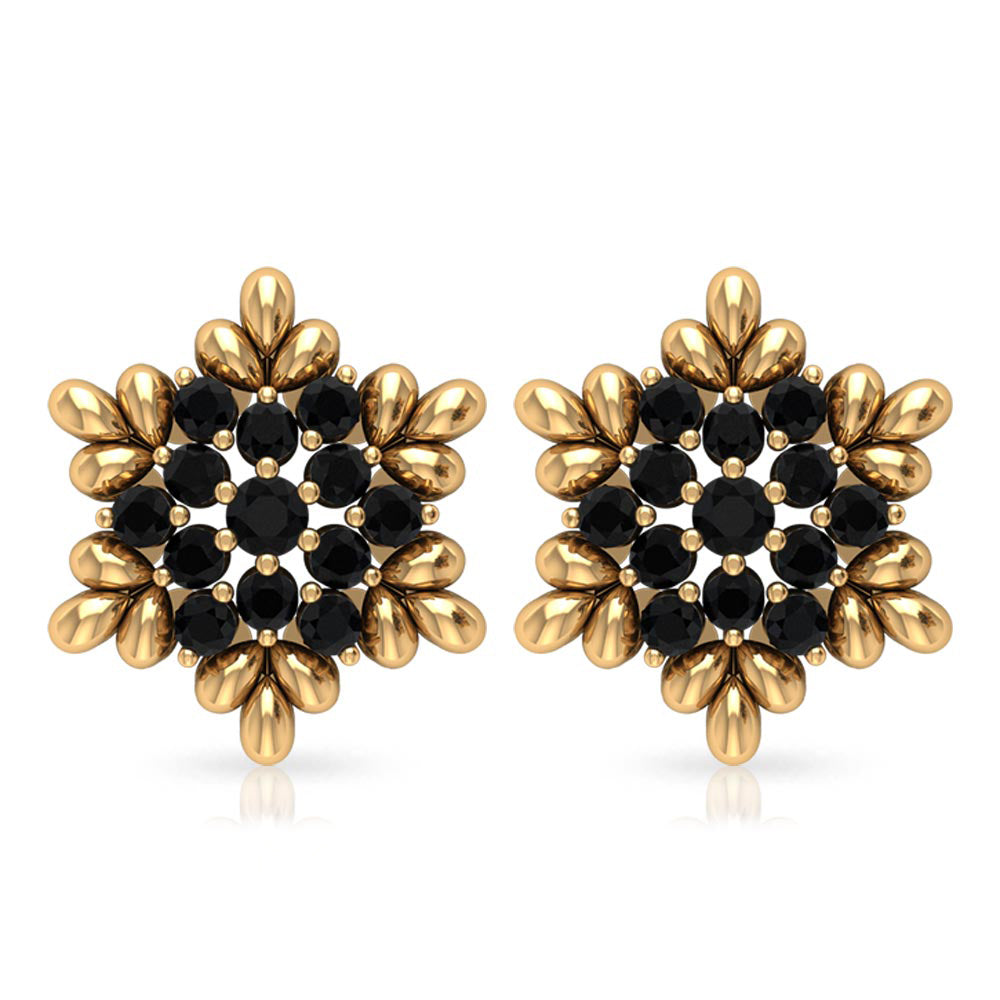 Certified Black Onyx Snowflake Stud Earrings for Women