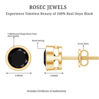 Black Onyx Solitaire Stud Earrings in Bezel Setting