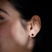Black Onyx Solitaire Stud Earrings in Bezel Setting