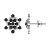Genuine black onyx flower stud earrings by Rosec Jewels, showcasing elegant floral design and polished black gemstone details.