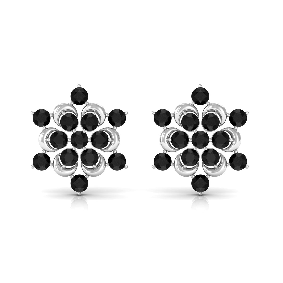 Genuine black onyx flower stud earrings by Rosec Jewels, showcasing elegant floral design on silver posts.