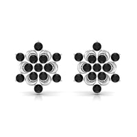 Genuine black onyx flower stud earrings by Rosec Jewels, showcasing elegant floral design on silver posts.