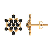 Genuine black onyx flower stud earrings by Rosec Jewels, showcasing elegant gemstone flower designs for a stylish look.