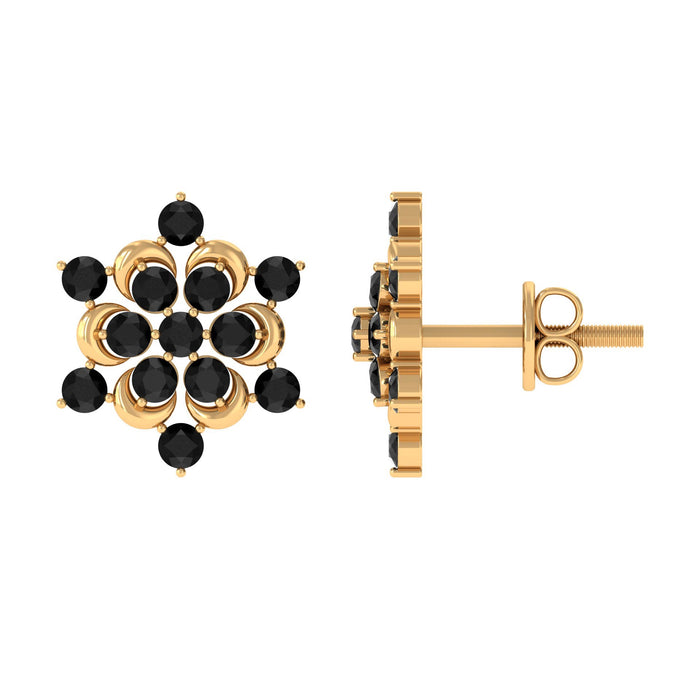 Genuine black onyx flower stud earrings by Rosec Jewels, showcasing elegant gemstone flower designs for a stylish look.