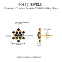 Genuine black onyx flower stud earrings from Rosec Jewels with a bold statement design and silver posts.