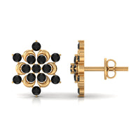 Genuine black onyx flower stud earrings by Rosec Jewels featuring detailed floral design and classic post back style.