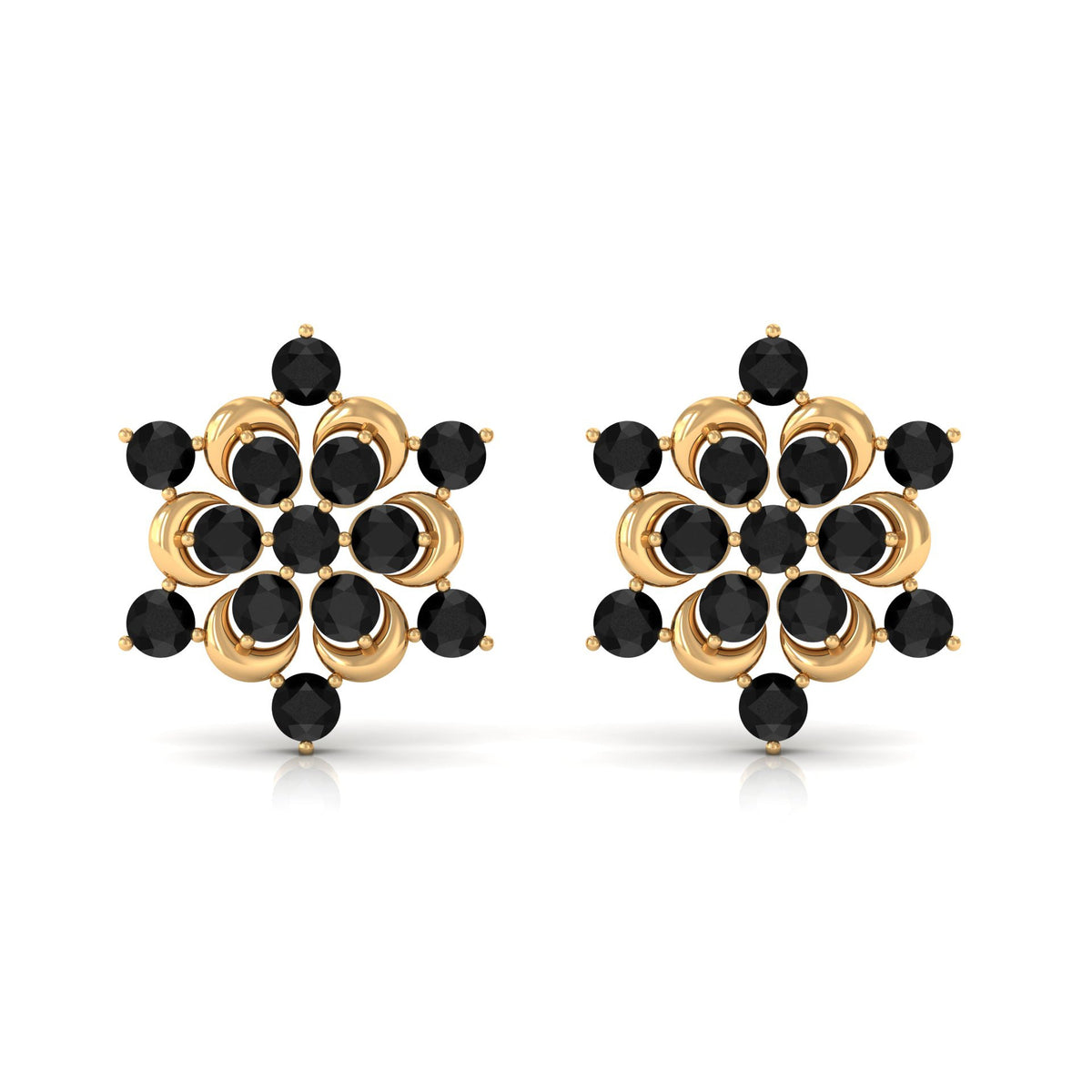Genuine black onyx flower stud earrings by Rosec Jewels featuring elegant black gemstone floral design.