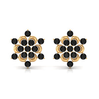 Genuine black onyx flower stud earrings by Rosec Jewels featuring elegant black gemstone floral design.