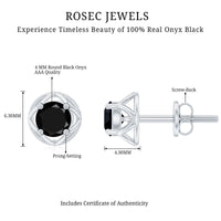 0.4 Carat Solitaire Black Onyx Floral Stud Earrings