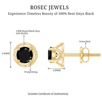 0.4 Carat Solitaire Black Onyx Floral Stud Earrings