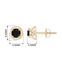 Dainty Floral Earrings with Round Cut Black Spinel