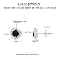 Black onyx swirl stud earrings with 0.9 carat solitaire design by Rosec Jewels, featuring a sleek and elegant style.