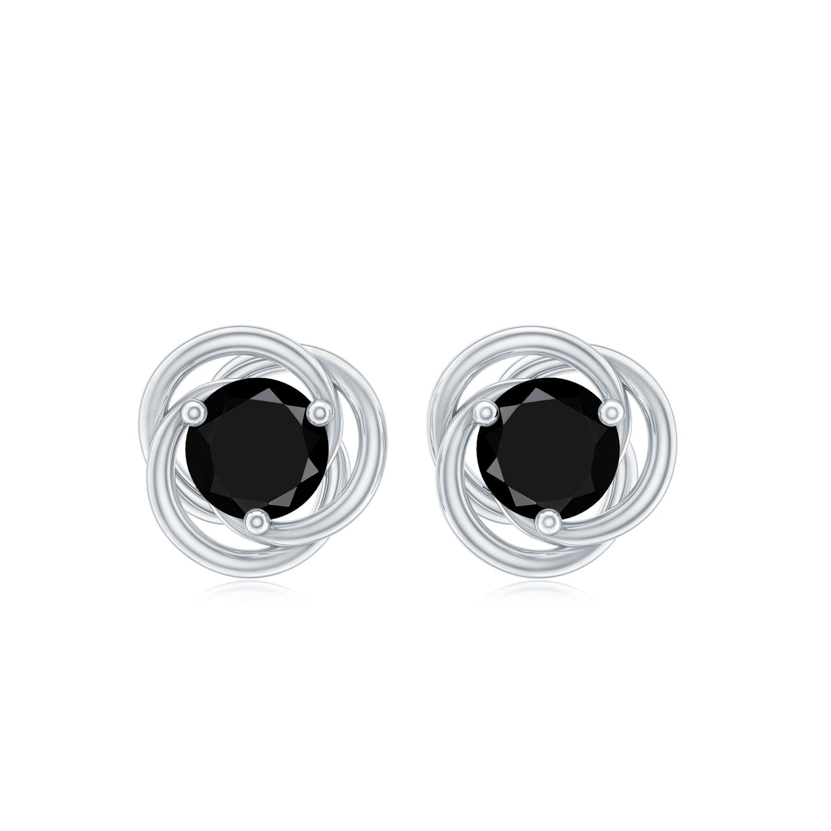 Gold-tone 0.9 carat solitaire black onyx swirl stud earrings by Rosec Jewels featuring elegant black gemstone design.