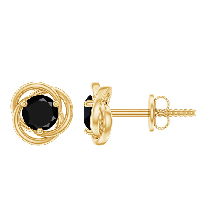 Rosec Jewels 0.9 carat solitaire black onyx swirl stud earrings, showcasing elegant black gemstone and intricate swirl design.