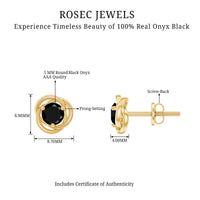 Black onyx swirl stud earrings with 0.9 carat solitaire design by Rosec Jewels, jewelry featuring elegant black gemstone accents.
